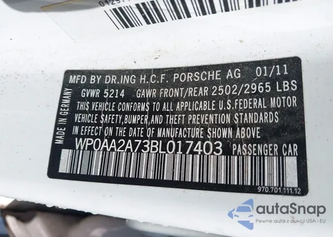 2011 Porsche Panamera 4 from USA, damaged, VIN WP0AA2A73BL017403